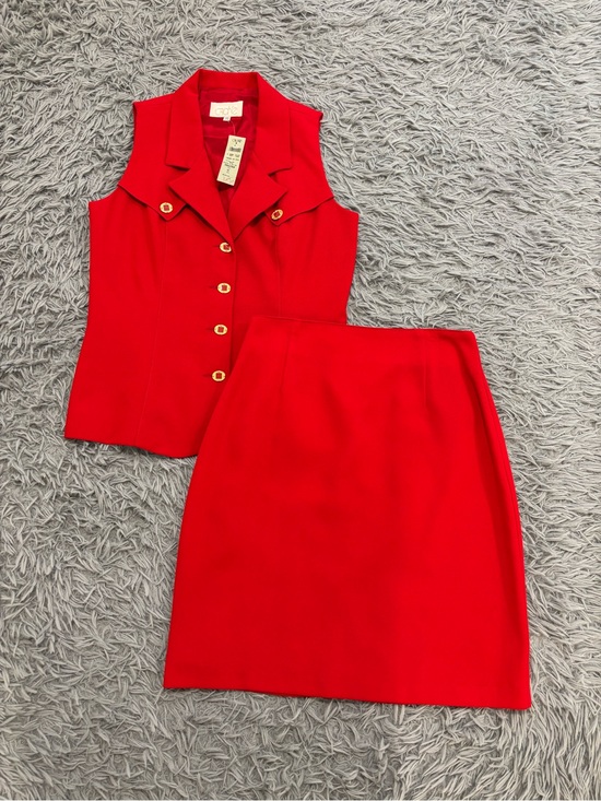 Cache Other - NEW Cache Women's Red 2 Piece Vest Skirt Suit Set Size 10 VTG 90’s Classy Office
